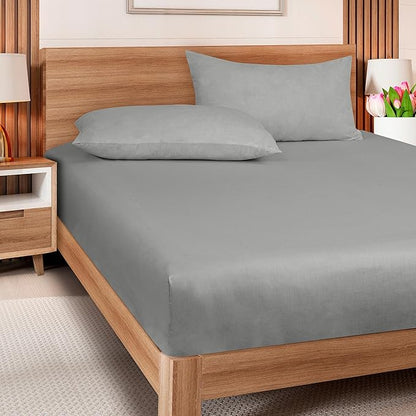 ROYALE LINENS 300 Thread Count 100% Long Staple Combed Cotton Fitted Sheet King - Super Soft Deep Pocket Bottom Sheet - Fitted Sheets Only - Elastic Sheets (King, Silver)