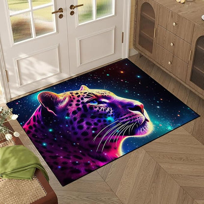 Galaxy Leopard Rug Fierce Panther Head Area Rugs for Boys Kids Bedroom Living Room Gameroom Girls Glitter Carpet Floor Mat Throw Rugs 47 in X 31 in