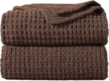 PHF Chenille Waffle Knit Blanket Twin Size- Plush Warm & Cozy 60" x 80" Ultra Soft Blanket- Chunky Fluffy Waffle Bedding for Home Decor - Cocoa Brown