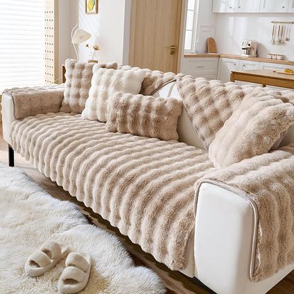 Faux Fur Decorative Throw Pillow Cover Plush Thick Bubble Pillow Covers Luxury Soft Cozy Accent Pillowcase for Spring Sofa Living Room Couch Bed (Khaki,18"x18")