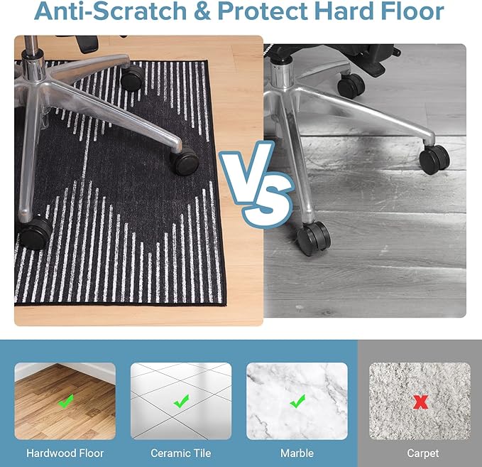 Office Chair Mat for Hardwood Floors, Durable 48"x60" Low-Pile Bohemian Stripe Desk Rug with Non-Slip Backing, Easy-Glide Computer Floor Protector for Rolling Chairs