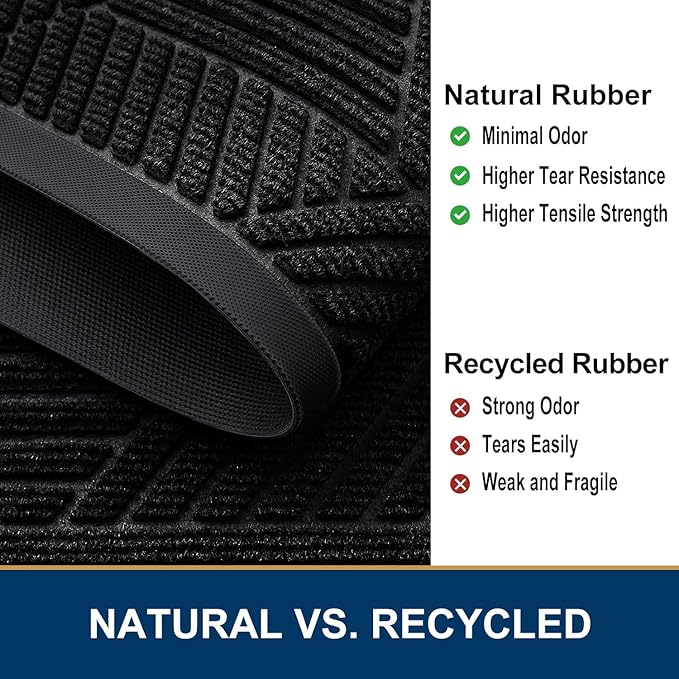 Smiry Front Door Mat Outside Entrance, Heavy Duty Sturdy Natural Rubber Doormat, Trap Dirt and Moisture, Easy Clean Low Profile Mats for Indoor Outdoor Entry, Irregular Triangle (71x24, Black)