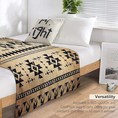 Tribal Aztec Throw Blanket, Southwestern Native Blanket, Vintage Ethnic Abstract Geometric Print Throws Cover for Couch Chair Sofa Bed Outdoor Beach Travel 30"x40"