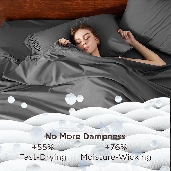 Bedsure Twin XL Sheets Dorm Bedding, GentleSoft Breathable Extra Long Twin Sheets & Pillowcases, Moisture Wicking Cooling, Deep Pocket Fits Mattress Up to 21 Inches Thick, Dark Grey