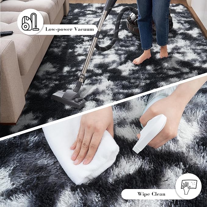 Fluffy Rug Shaggy Area Rug, Mottling Black 6x9 Area Rugs for Living Room, Large Shag Area Rugs for Bedroom Kids Room Home Decor, Upgrade Anti-Skid Rectangular Fuzzy Rugs