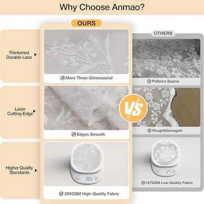Anmao Vintage Lace Curtains 63 Inches Long 2 Panels Set, Romantic Elegant Light Filtering Semi Sheer Floral Thick Lacy Curtain Drapes for Living Room and Bedroom, Each Panel 55W x 63L, White Leaves