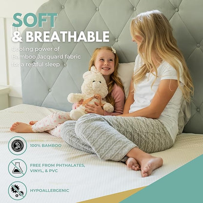 Twin Size 39x75” Premium Bamboo Waterproof Mattress Protector, 100% Viscose from Bamboo, Hypoallergenic, Cooling Mattress Pad Cover, Soft & Breathable Fitted Sheet Style up to 18" Deep - Rest Line