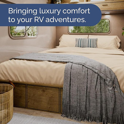RV Short Queen Sheet Set 60 X 75 - 4 Piece RV Short Queen Bed Sheets - Soft, Breathable & Cooling - Designed for Bunks, Trailers & Camper - Fits 8” to 12" Mattress - Hotel Luxury Bedding - Wheat