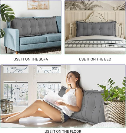 Large Bolster Reading Pillow King Backrest Positioning Support Pillow Daybed Cushion Headboard Pillows for Bed Bunk Sofa with Removable Cover, Grey, 76x3x20 Inch