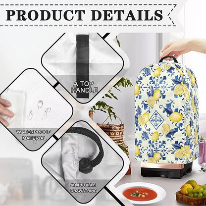 Lemon Flower Blender Dust Cover Stand Mixer or Coffee Maker Appliance Covers with Drawstring Anti Fingerprint Polyester Dust Stain Resistant Blender Cover for Home Kitchen