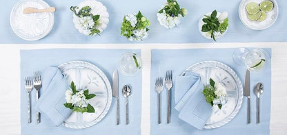 Solino Home Linen Hemstitch Table Runner 108 Inches Long - 100% Pure Linen Sky Blue Table Runner 14 x 108 Inch for Holiday, Christmas, New Year - Classic Hemstitch