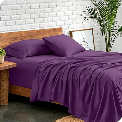Bare Home Queen Sheet Set - Luxury 1800 Ultra-Soft Microfiber Queen Bed Sheets - Double Brushed - Deep Pockets - Easy Fit - 4 Piece Set - Bedding Sheets & Pillowcases (Queen, Plum)