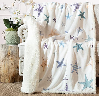 CARSTENS, INC. Ultra Premium Super Soft Plush Sherpa Fleece Oversized Throw Blanket 54" x 68", Starfish Coastal