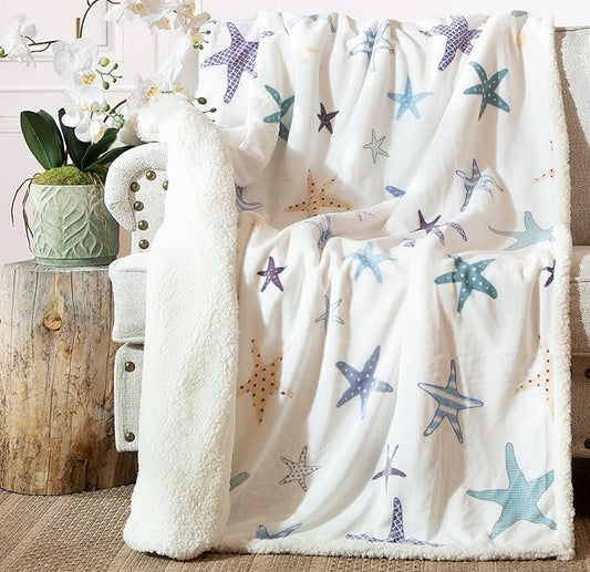 CARSTENS, INC. Ultra Premium Super Soft Plush Sherpa Fleece Oversized Throw Blanket 54" x 68", Starfish Coastal