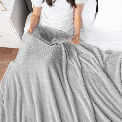 PAVILIA Light Gray Throw Blanket for Couch, Twin Bed, Soft Fleece Throws for Sofa Chair, Fuzzy Waffle Textured Blanket, Cozy Warm Lightweight All Season Blanket Throw, 60x80
