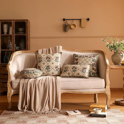 patdrea Designer Throw Pillow Covers Set of 2,Rectangle Vintage Light Brown Linen with Floral Pattern Pillow Cover,Decorative Lumbar Pillowcases Cushion for Bed Living Room Outdoor Car,12"x20"