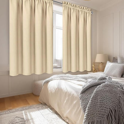 DWCN Beige Curtains for Bedroom Thermal Insulated Room Darkening Drapes for Living Room Rod Pocket Light Blocking Solid Window Treatment, W 38 x L 63 Inch, 2 Panels, Beige