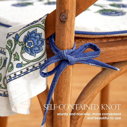 patdrea Pack of 2 Chair Cushions for Dining Chairs with Ruffled, Blue Floral Seat Cushion with Ties,Removable,Non Slip Chair Pads Decor for Bar Stool Cushions, Indoor Kitchen Chairs, 17.7"x17.7"