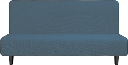 Easy-Going Stretch Futon Slipcover Armless Futon Bed Cover Furniture Protector Without Armrests with Elastic Bottom for Kids, Soft Jacquard Fabric Small Checks (Large, Bluestone)