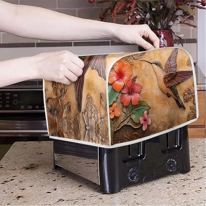 Hummingbird Printed Toaster Cover Hibiscus Printed Universal 2 Slice Oven Cover Appliance Cover Toaster, Dustproof Protector Broiler Organizer Bag, Floral Printed Small Kitchen Appliance