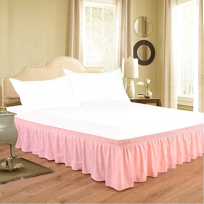 Peach Wrap Around Bed Skirts with 16" Drop - Three Sides Fabric Adjustable Elastic Dust Ruffle Silky Soft -600 TC Stretchy Bed Skirt-Twin XL(39"X 80") Peach