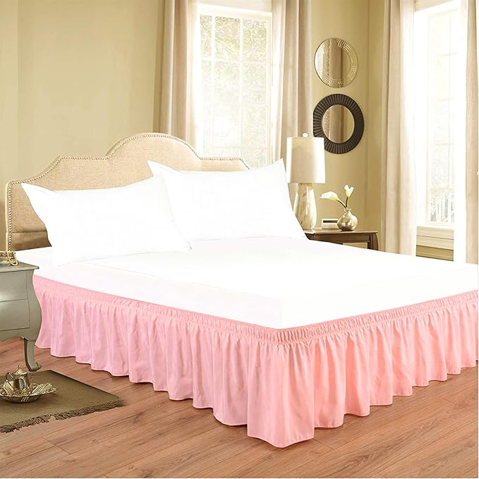Peach Wrap Around Bed Skirts with 16" Drop - Three Sides Fabric Adjustable Elastic Dust Ruffle Silky Soft -600 TC Stretchy Bed Skirt-King XL(78"X 84") Peach