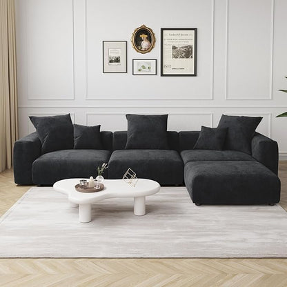 JACH Modern Corduroy Sectional Couch, Modular Sectional Sofa with Chaise Ottoman, Cushion Covers Removable, Oversized Deep Seat Soft Couches for Living Room, Office (Black)