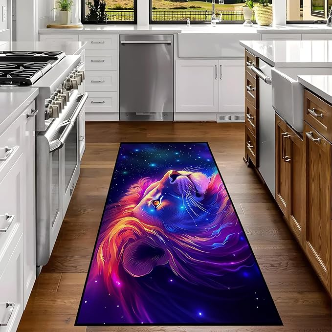 Galaxy Lion Rug 3D Fierce Lions Area Rugs for Kids Bedroom Living Room Playroom Gameroom Boys Glitter Carpet Throw Rugs Floor Mat 79 in x 39 in