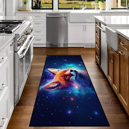Galaxy Fox Rug 3D Cute Foxes Area Rugs for Bedroom Living Room Playroom Boys Kids Cartoon Colorful Carpet Glitter Stars Throw Rugs Floor Mat 79 in x 39 in