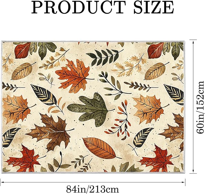 9CH Fall Leaves Area Rug 7' X 5' Brown Cute Botanical Soft Faux Wool Carpet Non-Slip Easy-Cleaning Boho Rugs for Living Room, Bedroom, Kitchen