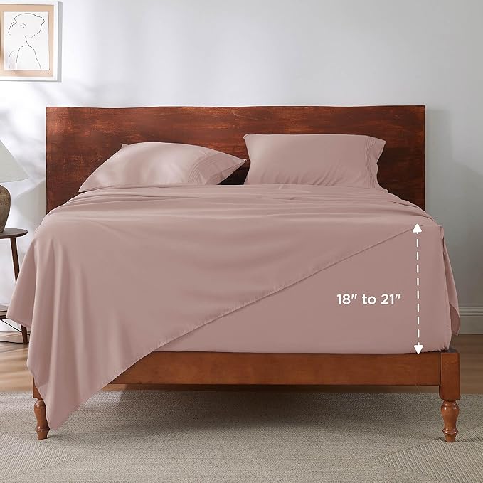 Bedsure Deep Pocket Full Size Bed Sheets Set - Fits Mattresses Up to 21 Inches Thick - 4 Piece GentleSoft Bed Sheets, Moisture Wicking, Cooling Bedsheet & Pillowcases, Easy & Secure Fit, Dusty Pink
