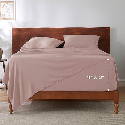 Bedsure Deep Pocket Queen Sheets Set - Fits Mattresses Up to 21 Inches Thick - 4 Piece GentleSoft Bed Sheets, Moisture Wicking, Soft & Cooling Bedsheet & Pillowcases, Easy & Secure Fit, Dusty Pink