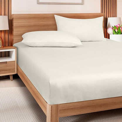 ROYALE LINENS 300 Thread Count 100% Long Staple Combed Cotton Fitted Sheet Twin - Super Soft Deep Pocket Bottom Sheet - Fitted Sheets Only - Elastic Sheets (Twin, Cream)