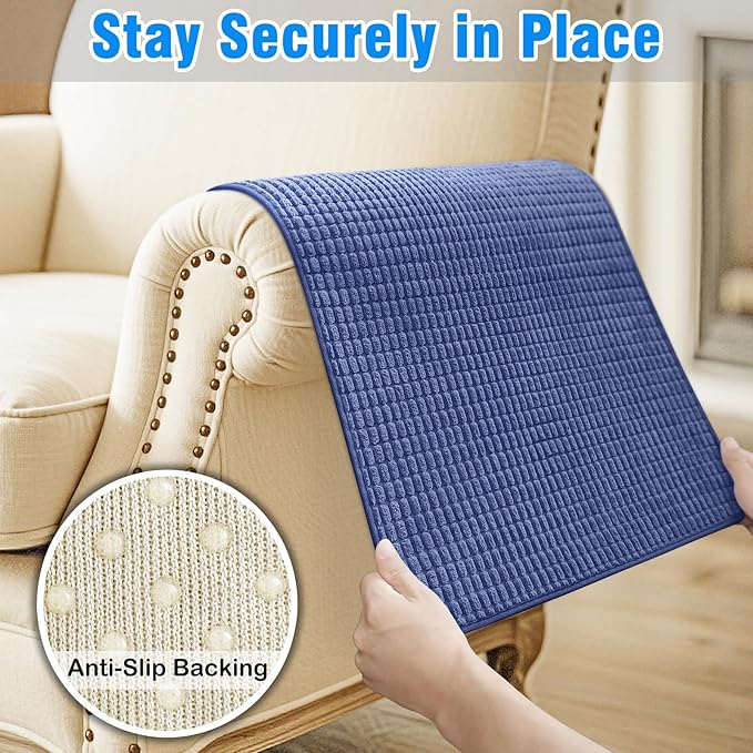 Couch Arm Covers, Sofa Arm Covers, Waterproof Armrest Cover for Sofa, Armchair, Loveseat, Headrest Cover, Non-Slip Recliner Arm Cover, Arm Chair Covers Set of 2 (Navy Blue, 19"×19")