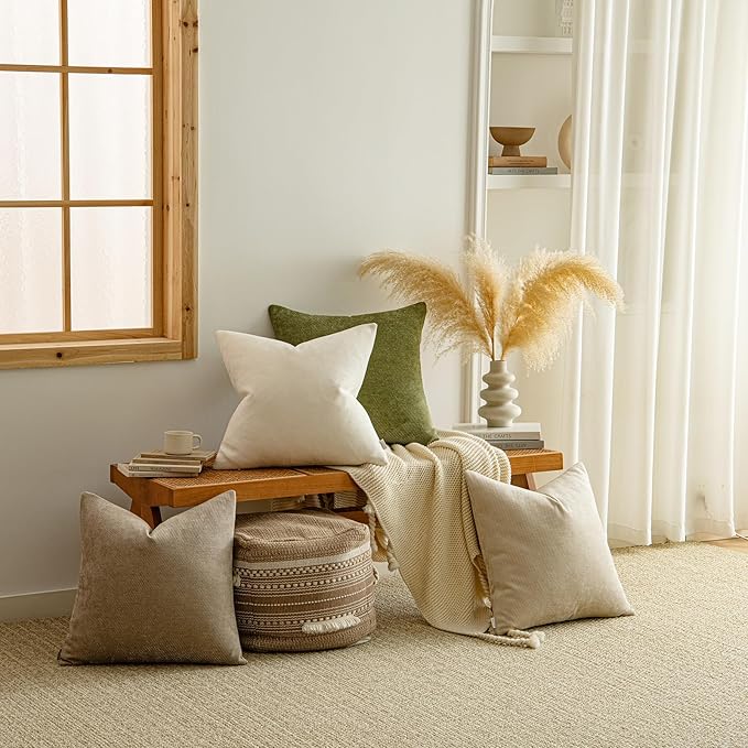 a moment Pack of 2 Decorative Chenille Throw Pillow Covers with Twill Cushion Covers for Sofa Living Room Couch Bed 12x20 Inch Dark Brown