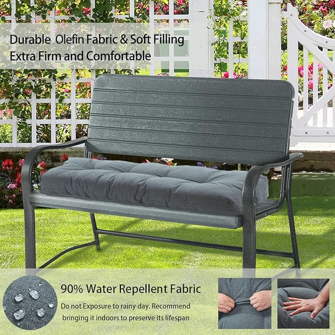 FUNHOME Outdoor Bench Cushion 45 x18 inch with Non-Slip Grips,Water Resistant Porch Swing Cushion,Bench Pillow Pads,Tufted Cushions for Patio Garden Furniture,45" Seat Cushions(Dark Gray)