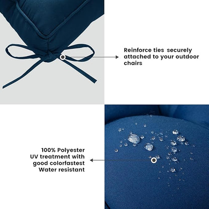 ARTPLAN Outdoor Seat Cushion,Square Thick Tufted Pure Chair Cushion for Patio Wicker Chair with Tie,Set of 2,19"x19"x5"，Classic Blue