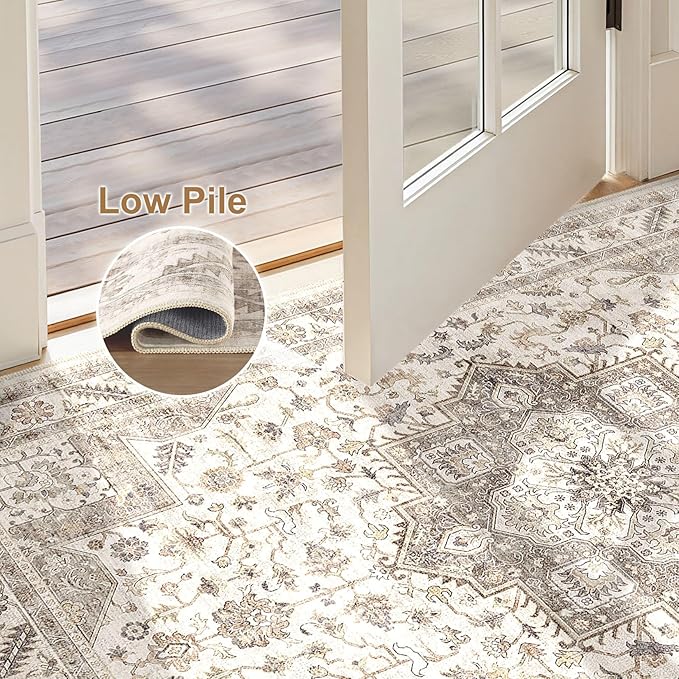 Vintage Living Room Area Rug 3x5 - Large Soft Washable Oriental Traditional Distressed Farmhouse Rugs for Bedroom - Indoor Floor Accent Carpet for Home Office House Decor - Light Brown