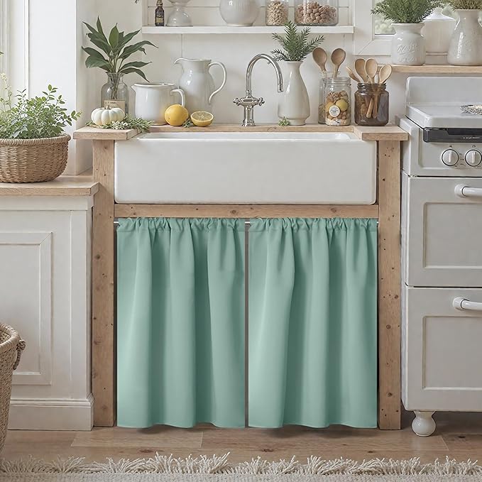 BGment Sage Green Kitchen Curtains 36 Inch Length for Window Over Sink - Small Half Drapes with Rod Pocket Privacy Protection for Cafe Bathroom Window, 34 x 36 Inch, 2 Panels