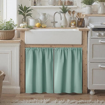 BGment Sage Green Kitchen Curtains 36 Inch Length for Window Over Sink - Small Half Drapes with Rod Pocket Privacy Protection for Cafe Bathroom Window, 34 x 36 Inch, 2 Panels