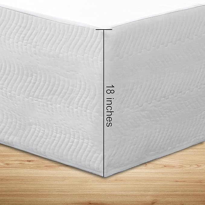 Queen Bed Skirt-Box Spring Cover with 18 Inch Tailored Drop,Wrinkle and Fade Resistant Hotel Wrap Around Bed Skirts,Bed Frame Cover (Wave Pattern White, Queen-18 Drop)