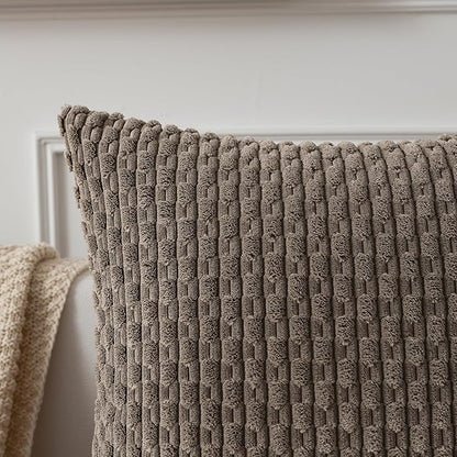 Kevin Textile 14x24 Inch Pillow Cover 1 Pack Boho Decorative Soft Striped Corduroy Lumbar Farmhouse Color Accent Rectangle Cushion Case for Living Room Couch Sofa Bed, Light Brown