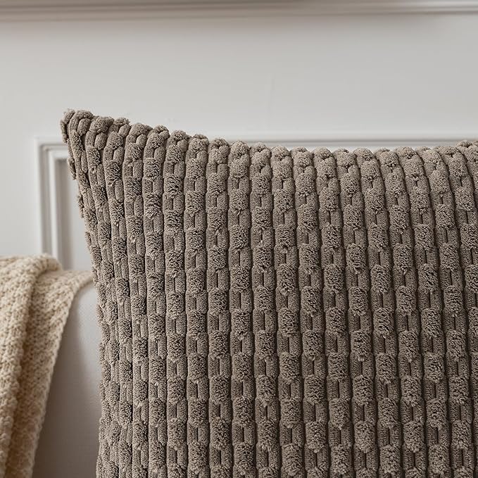 Kevin Textile 12x24 Inch Pillow Cover 1 Pack Boho Decorative Soft Striped Corduroy Lumbar Farmhouse Color Accent Rectangle Cushion Case for Living Room Couch Sofa Bed, Light Brown