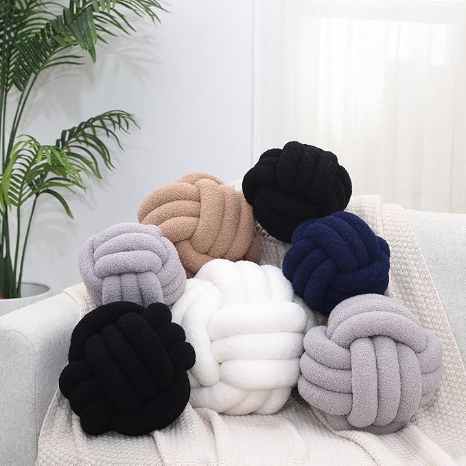 Petrella Knot Pillow Ball Round Throw Pillows Home Decor Cushion Decorative Aesthetic Throw Pillows，Lambswool Navy 8inch