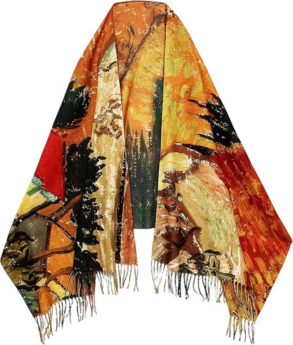VENVSBEE Reversible Scarf Soft Large Shawl Wrap Blanket Double Sided Art Print Warm Pashmina Stoles Klimt Van Gogh Gifts