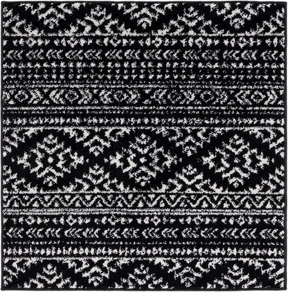 SAFAVIEH Tulum Collection Area Rug - 12' Square, Black & Ivory, Moroccan Boho Tribal Design, Non-Shedding & Easy to Clean, Ideal for Living Room, Bedroom, Dining Space (TUL272Z)