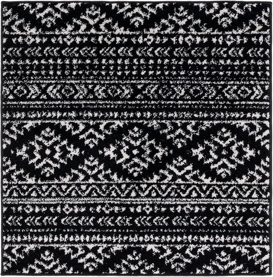 SAFAVIEH Tulum Collection Area Rug - 3' Square, Black & Ivory, Moroccan Boho Tribal Design, Non-Shedding & Easy to Clean, Ideal for Entryway, Foyer, Accent Space, Bedroom (TUL272Z)
