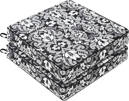 Favoyard Outdoor Chair Cushion 22 x 22 x 3 In Waterproof Pattern Fade Resistant Cushions for Patio Furniture with Removable Cover Attach Straps 28D Foam Insert Cushions Pads for Seat Sofa Couch 2 Pack