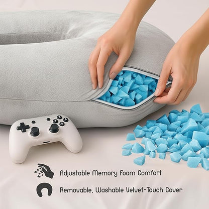 MELLO Lap Pillow for Reading – Memory Foam Gaming Pillow for Lap, Crochet, Crafting, Knitting, Elbow and Arm Support Cushion for Rest in Couch and Bed (Light Gray, Oversized)