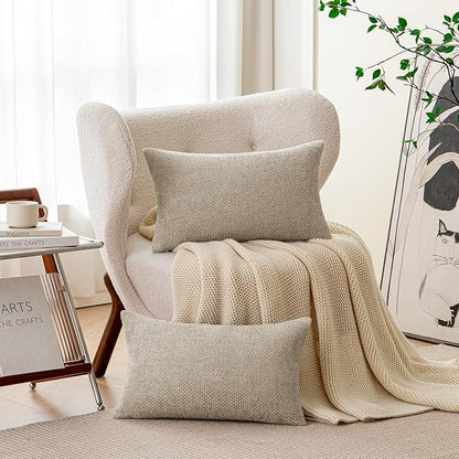a moment Taupe Chenille Throw Pillow Covers 12x20 Inch Pack of 2 Modern Decorative Throw Pillow Covers Farmhouse Cross Throw Pillowcases Home Decor for Sofa Bedroom Living Room